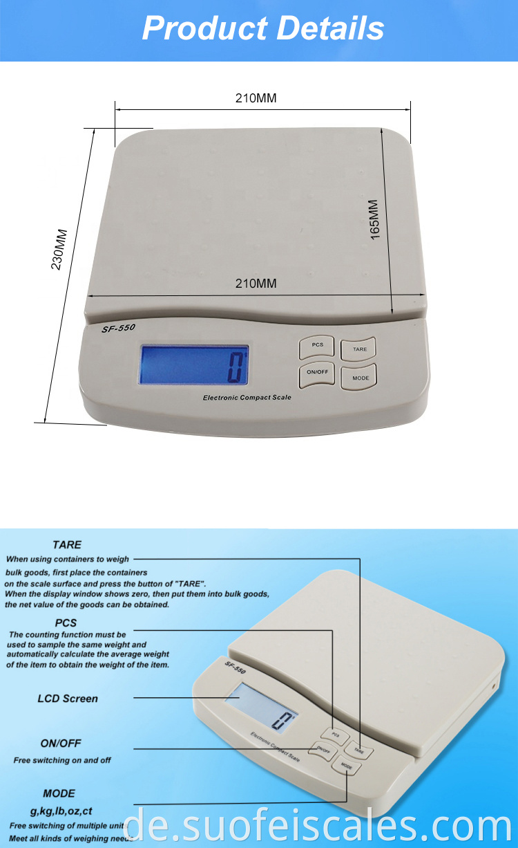 Suofei SF550 55 lb x 0,1 oz digitale Postversandskala mit Zählfunktion